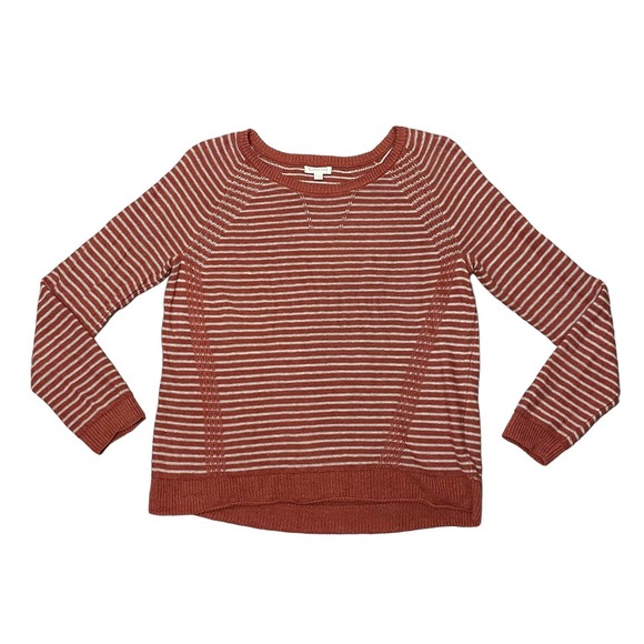Garnet Hill Sweaters - Garnet Hill Organic Linen Striped Knit Sweater Top Angled Rib Burnt Orange Small